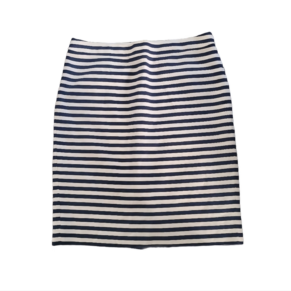 J.CREW Size 12 Navy/Cream No. 2 Pencil Striped Skirt Linen Blend Preppy Nautical